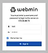 Webmin login screen
