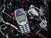 A Nokia phone in a bunch of cables