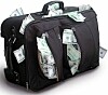 Suitcase bulging with cash