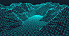 A 3D landscape rendered as a wireframe mesh