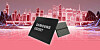 Combination of Samsung GDDR7 chips over a 3D city wireframe background