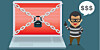 Cartoon of a criminal demanding a ransomware payment