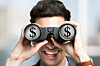 Man with binoculars sees money