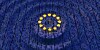 conceptual illustration - EU flag makes ripples in pool of binary data