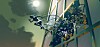 Digital painted illustration of a robot smashing its way out of a glass building