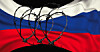 Illustration of barbed wire around the Russian flag