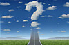 A road leading up to a question mark in a cloud