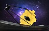 Close up rendering of the James Webb space telescope against a space background