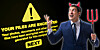 Combination of a guy dressed as the devil in a business suit and a ransomware note