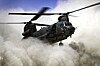 RAF Chinook throws up dust cloud. Pic: MoD under Open Government Licence