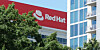 The Red Hat logo on a building in the USA