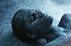 'New and shiny' person lies with eyes closed, covered in grey glitter. Photo by Shutterstock