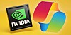 An illustration combing the Nvidia logo and the Microsoft Copilot logo