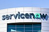 The ServiceNow logo on a building