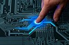 Illustration of finger on a PCB lighting it up with electricity