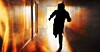 Digital artwork of someone fleeing down a corridor