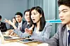 biz types in meeting heated discussion