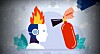 Illustration of a robot with its brain on fire