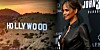 Composition of Halle Berry standing next to the Hollywood sign