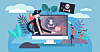 Illustration of a pirate coming out of a Mac computer