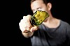 Man brandishing broken bottle