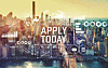 A graphic reading 'apply today' over a cityscape