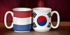 Flags of Netherlands and South Korea on mugs