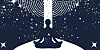 Illustration of someone in a yoga lotus position against a space background