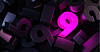 A pile of sans-serif nines and some other blocks, with one particular nine highlighted with a pink glow