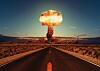 Illustration of an atom bomb going off in the middle of a desert