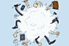 People fight in cartoon cloud. photo by Shutterstock