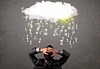 Money raining from cloud on man