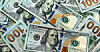 Top-down view of $100 bills