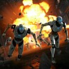 Generative AI illustration of some generic bots running from an explosion