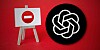 ChatGPT logo on the right next to a no-entry sign on the left
