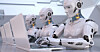 Robots working away on laptops