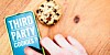 A phone showing 'third party cookies?' on screen next to a cookie