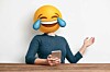 Woman with crying with laughter emoji for a head
