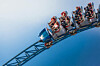 Closeup of the Blue Fire  steel roller coaster at Europa-park