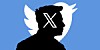 Elon Musk silhouette with X and Twitter logos