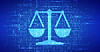 Illustration of the scales of justice in front of a digital background