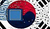 A silicon chip fighting the south korean flag in the style of hokusai by Dall*E