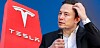 Composite image of Tesla logo and Elon Musk looking concerned