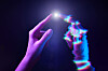 Illustration of a human hand touching a robot's