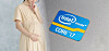 Combination of a pregnant woman next to an Intel Inside sticker