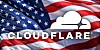 Cloudflare logo over the USA flag