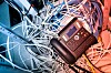 Generic shot of a VOIP / PBX system covered in network cabling