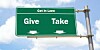 Cloudy give and take road sign