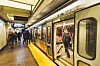 Close up of the Muni light railway in San Francisco, California