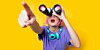 Someone holding binoculars to their eyes and pointing out something in the distance